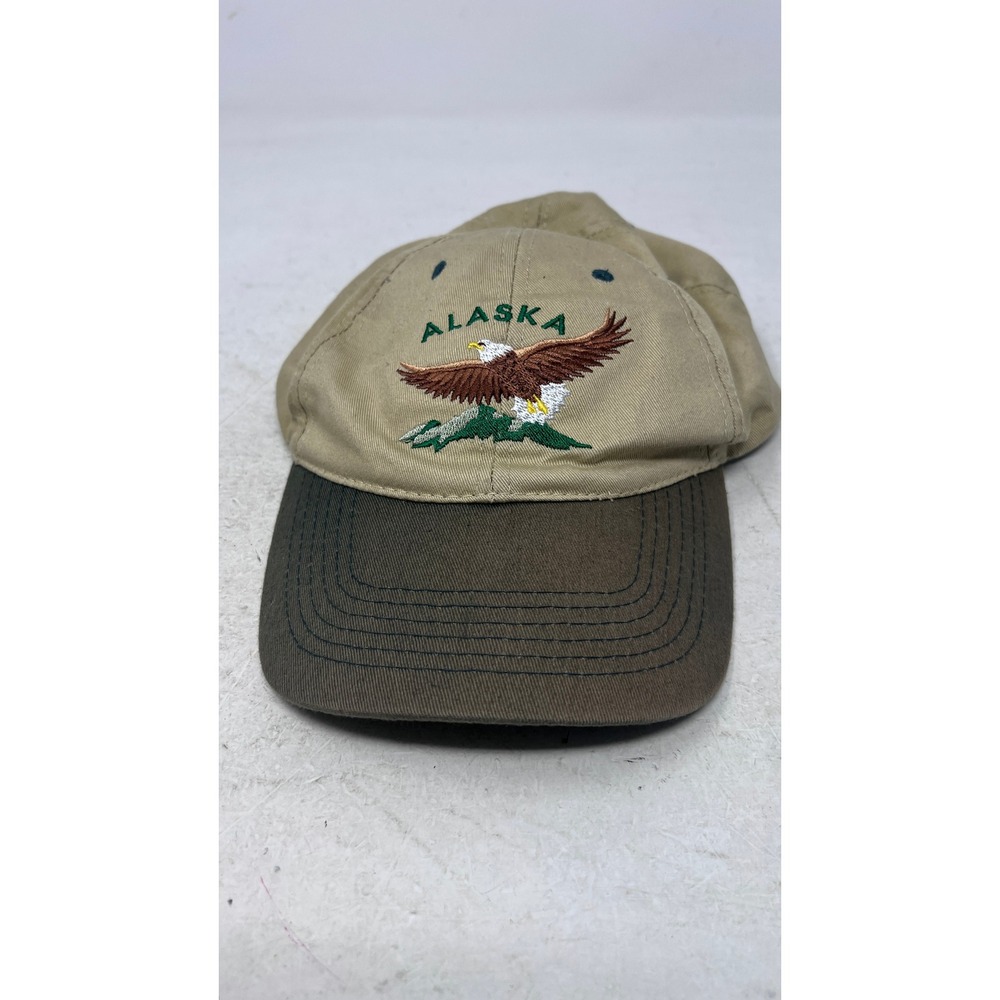 Alaska Shirt Company Eagle Souvenir Snapback Hat Tan Green Cotton Baseball Cap